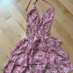 SHEIN Pink Floral Halter Dress